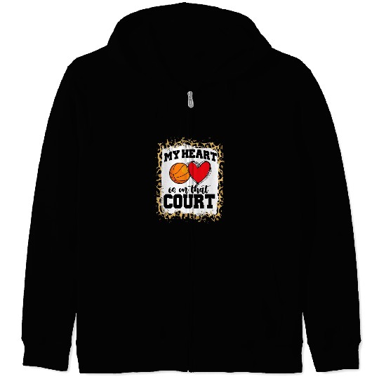Funny Basketball Game Day Women Leopard Cheetah Zip Hoodies