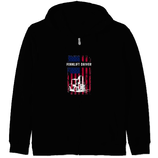 Forklift Driver American Flag Forklift Operator Zip Hoodies