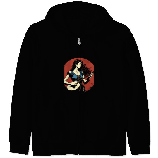 Funny Banjo Mountain Mama Banjo Girl Beautiful Hippie Woman Bluegrass Zip Hoodies