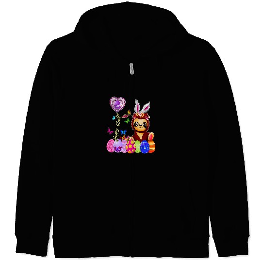 Happy Easter Egg Hunt Cute Sloth Bunny Toddler Girl Kid Zip Hoodies