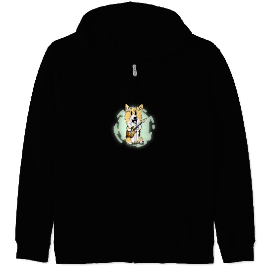 Funny Guitar Corgi Guitar without Pick Music Band Guitarist Zip Hoodies