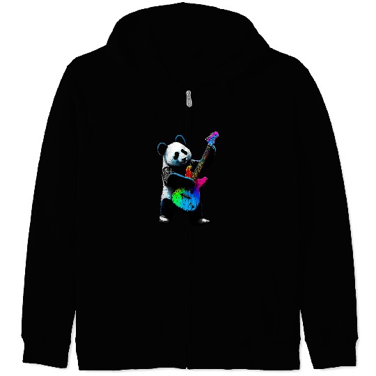 Funny Guitar Bear Panda Bear Playing An Electric Guitar Rock And Roll Cute Bears Zip Hoodies