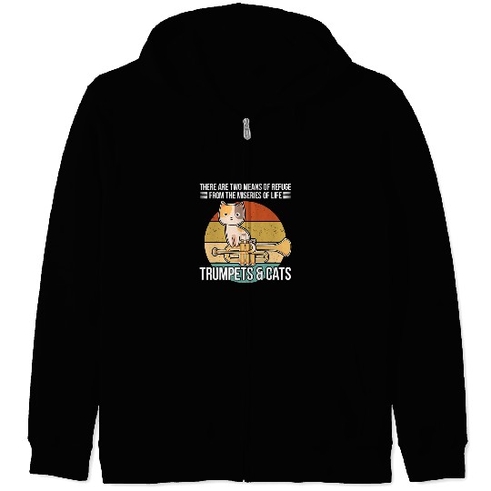 Funny Trumpet Lover Cat Lover Trumpet Player Saying Trumpeter And Cat Enthusiast 6 Zip Hoodies