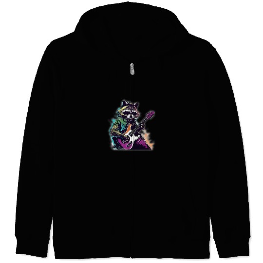Funny Guitar Funny Raccoon with Guitar player rock music lover guitarist 1 Guitarist Zip Hoodies