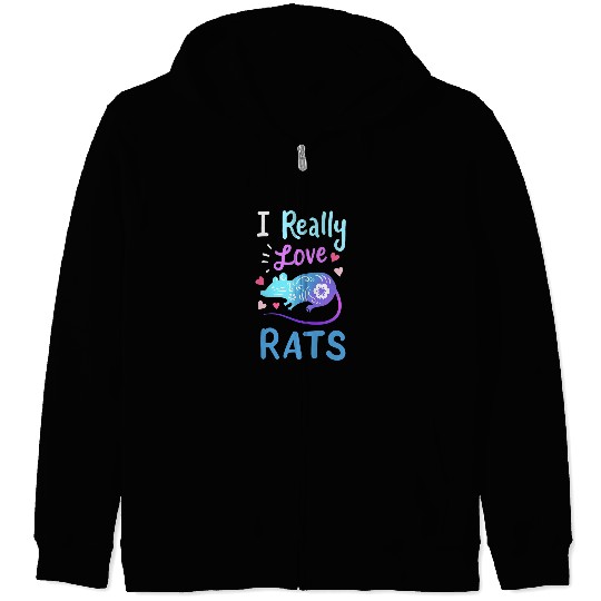 I Really Love Rats Cute Silhouette Floral Watercolor Rat Zip Hoodies