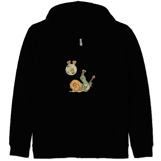 Funny Banjo Mushroom Gift Cute Snail Playing Banjo Moon Mushroom Fairycore Zip Hoodies