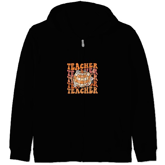 Disco Ball Pumpkin Teacher Fall Thanksgiving Back To School Zip Hoodies