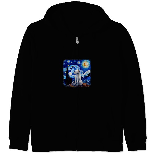Dog in starry night van gogh Maltese Zip Hoodies