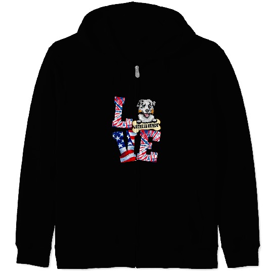 American Flag Tie Dye Love Australian Shepherd 4th of July Zip Hoodies