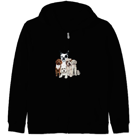Boston Terrier Pet Pups Chocolate Labradoodle Fluffy Puppy Boston Terrier dogs Zip Hoodies