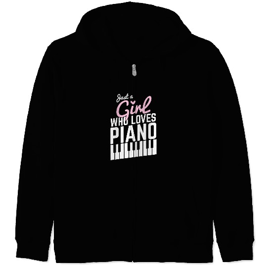 Funny Piano Music Girl Who Loves Piano Pianist Keys Piano Zip Hoodies
