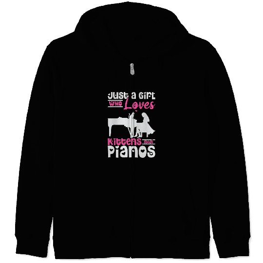 Funny Piano Music Just A Girl Who Loves Kittens And Pianos For Piano Players Zip Hoodies