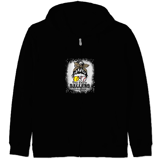 Sport Baseball Bleached Mom of Both Baseball Softball Busy Raising Ballers Zip Hoodies