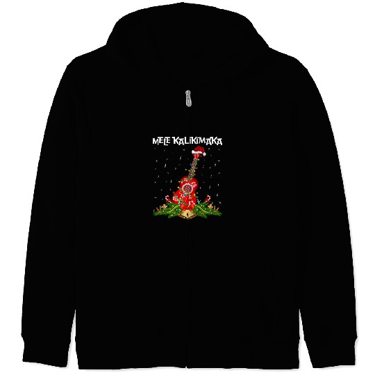 Funny Guitar Lover Ukulele Hawaiian Mele Kalikimaka Ukulele Guitar Christmas Zip Hoodies