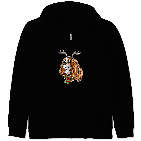 Cavalier King Charles Spaniel Pet Merry Woofmas King Charles Spaniel Reindeer Dog Christmas 1 Zip Hoodies