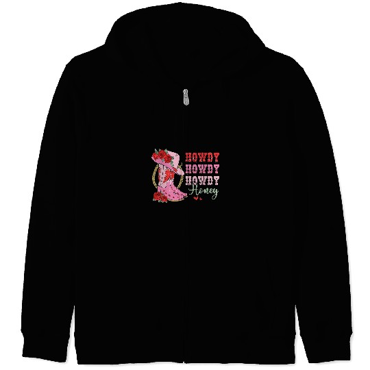 Girls Pink Howdy Gifts Cowgirls Western Country Rodeo Zip Hoodies