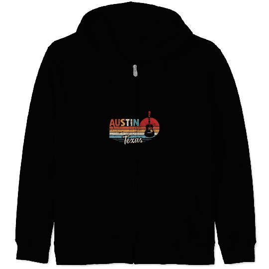 Funny Guitar Retro Austin Texas Guitar Music Zip Hoodies
