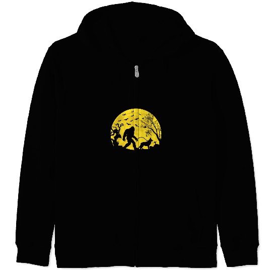 German Shepherd Pet bigfoots Walking German Shepherd Halloween Moon Sasquatch Zip Hoodies