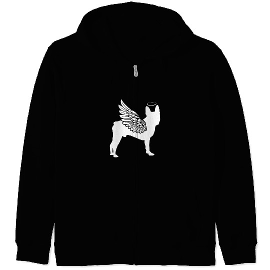 Boston Terrier Pet With Angel Wings Zip Hoodies