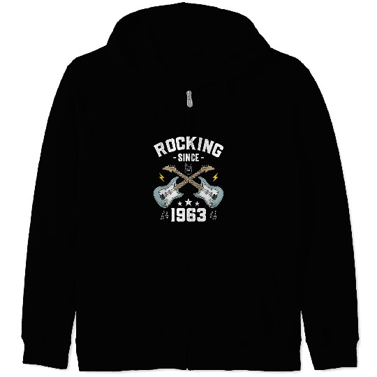 Funny Guitar Rocking Since 1963 vintages Rock Music Guitar 60th Birthday Guitarist Zip Hoodies