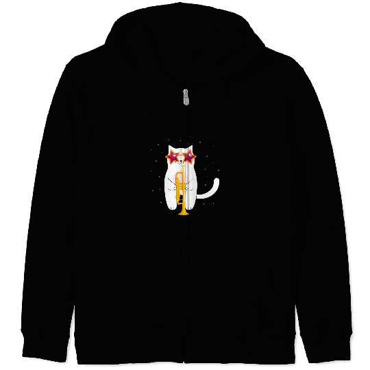 Funny Trumpet Lover Funny Trumpeter Cat Animal Gift Trumpet 6 Zip Hoodies