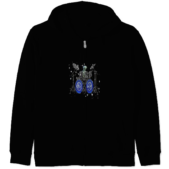 Funny Drummer Aliens Drummer Alien Drumming in Space Zip Hoodies