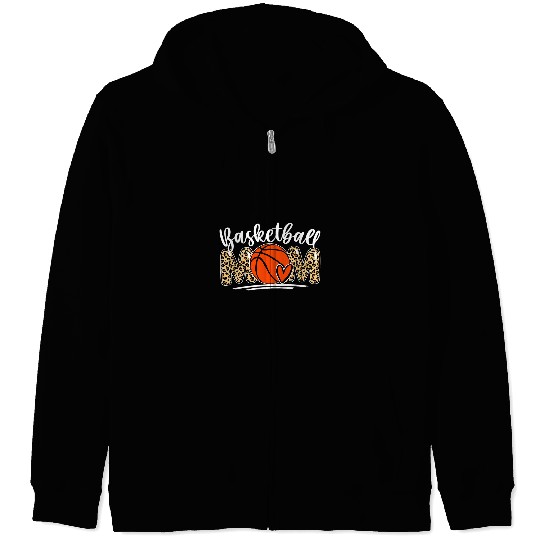 Funny Basketball Mom Leopard Game Day Tees Mothers Day Women Zip Hoodies