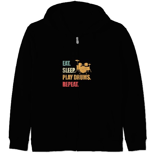 Funny Drummer Eat Sleep Play Drums Repeat Funny Drumming Lover Drum Player Zip Hoodies