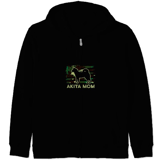 Akita Pet Camouflage American Flag Akita Mom Gift Dog Pet Owner Mother Dog Zip Hoodies