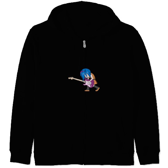 Funny Guitar Anime Girl Rock Band Guitarist Guitar Player Music Lover Zip Hoodies