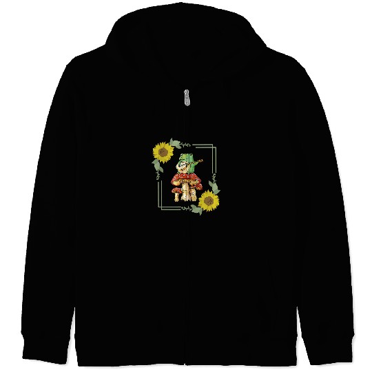 Funny Banjo Frog Playing Banjo On Toadstool Cottagecore Top Zip Hoodies