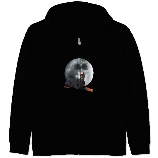 Doberman Pet In The Moon Canine Dobie Dad Zip Hoodies