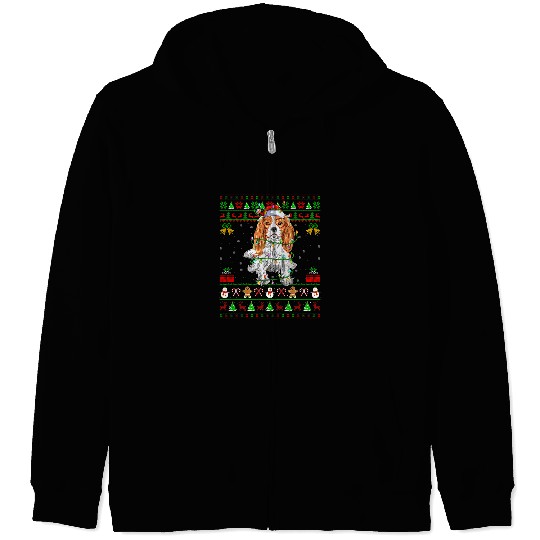 Cavalier Pet Funny Santa Ugly Cavalier King Charles Spaniel Christmas Zip Hoodies