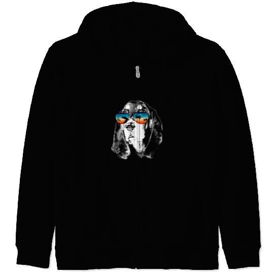 Coonhound Pet BLACK AND TAN COONHOUND s With Glasses Sunglasses Retro Zip Hoodies