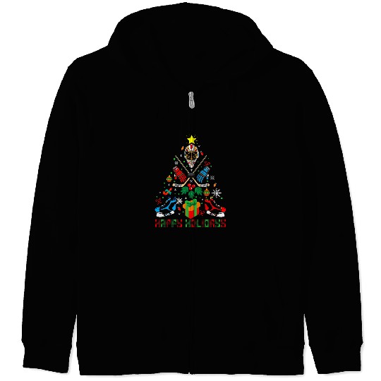 Sport Hockey Santa Hat Christmas Tree Pajama Cool Sport Xmas Zip Hoodies