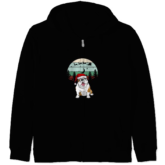 English Bulldog Pet Retro English Bulldog Christmas Vintage Dog Lover Xmas Zip Hoodies