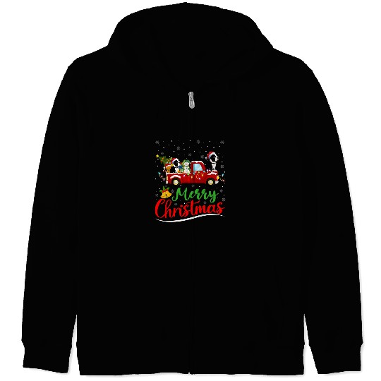 Boston Terrier Pet Ride xmass Tree Red Truck Merry Christmas Zip Hoodies