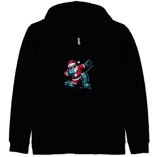 Sport Hockey Santa Dabbings Hockey Goalie Goalkeeper Goaltender Christmas Zip Hoodies