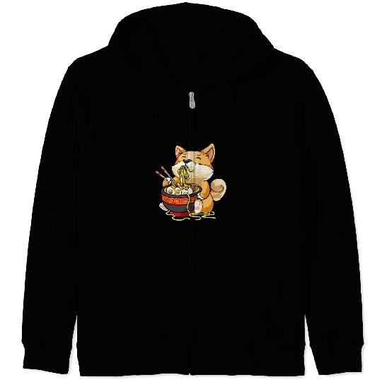 Corgi Pet CorgiDog Eating Bowl of Ramen Pho Noodle Soup Japan Kawaii Zip Hoodies
