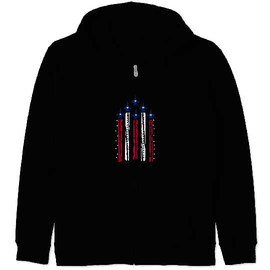 Kids American Flag Patriotic Fighter Jet Airplane Plane US Zip Hoodies