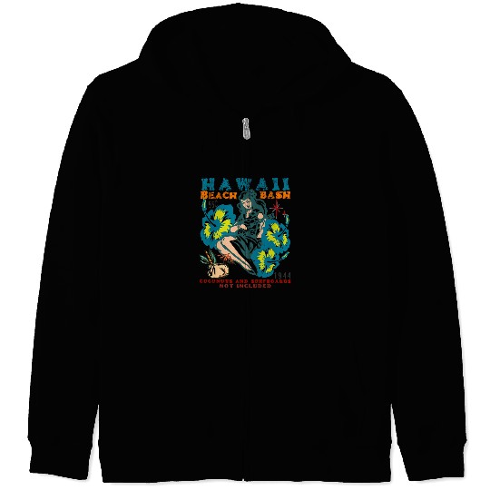 Funny Ukulele Surf Life HAWAII BEACH BASH UKULELE GIRL LUAU RETRO SURFING VINTAGE Zip Hoodies