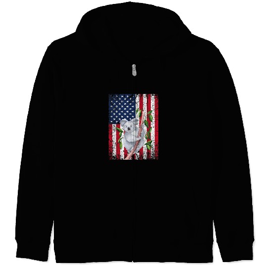 Funny Bear Kawaii Koala Bear American Flag Animal Lovers 4th of July Cute Bears Zip Hoodies