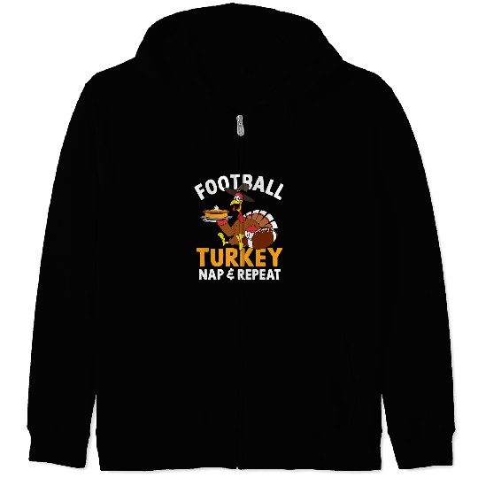 Sport American Football Lacrosse Gift Football Turkey Nap Repeat Autumn Thanksgiving USA Football Zip Hoodies