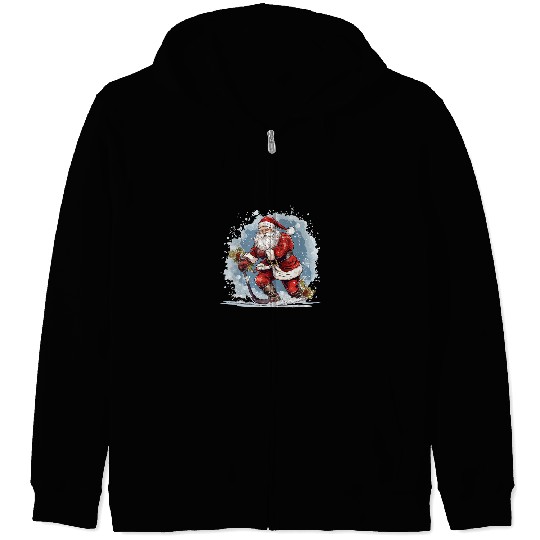 Sport Hockey Santa Claus Christmas Hockey Xmas Zip Hoodies