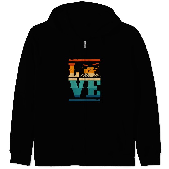 Drums Drummer Retro Graphic Drums Band Member Rock Music Drumming 3 8 Drums Zip Hoodies