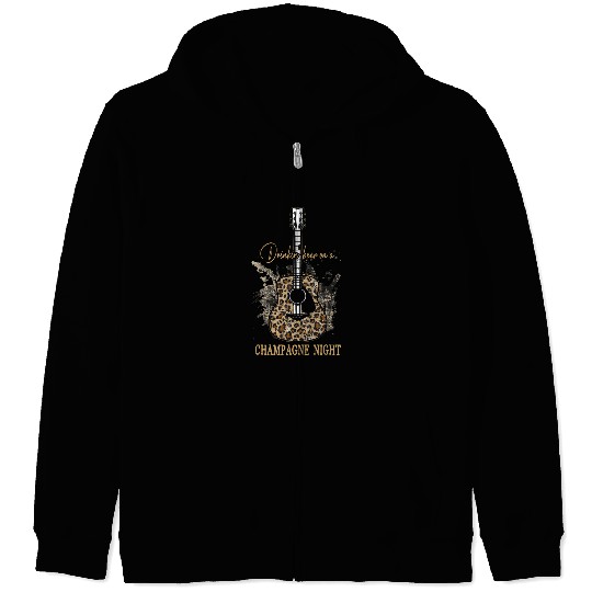 Funny Guitar Drinkin Beer On A Champagne Night Classic Guitar Music Zip Hoodies