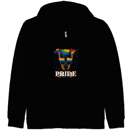 Doberman Pet LGBT Pride Pride Doberman Pinscher LGBTQ Rainbow Flag Pride Month Zip Hoodies