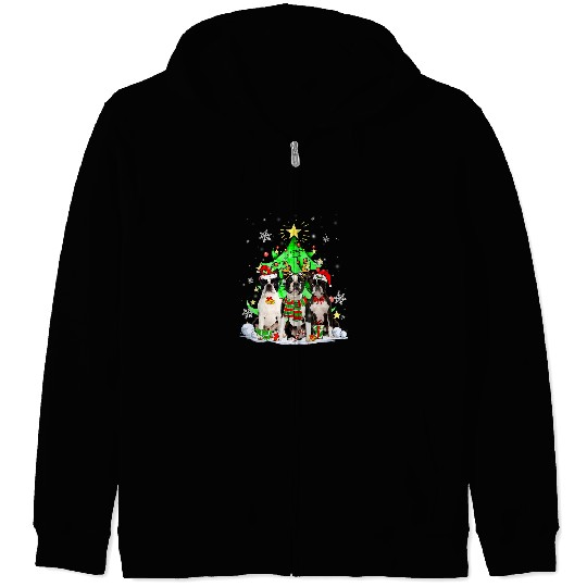 Boston Terrier Pet Santa Boston Terrier Dog Squad Christmas Tree Lights Zip Hoodies