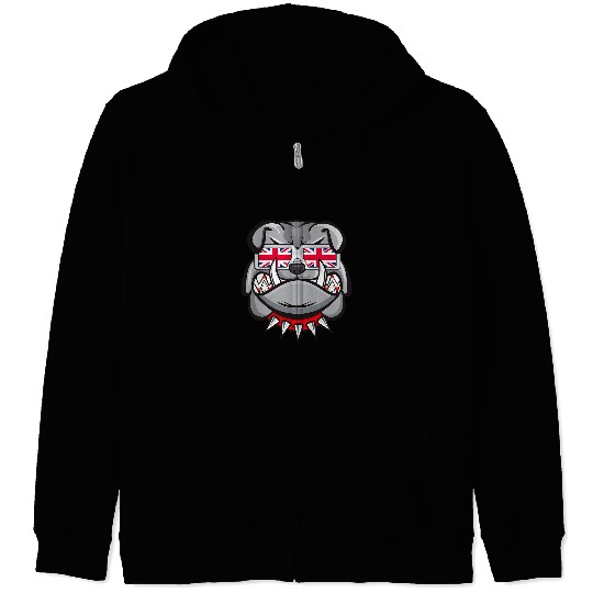 English Bulldog Pet Union Jack Flag Sunglasses Zip Hoodies