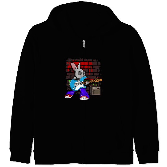 Guitarist Street Busking Guitar Player Hip Hop Bunny Rockstar Musician Guitar Zip Hoodies